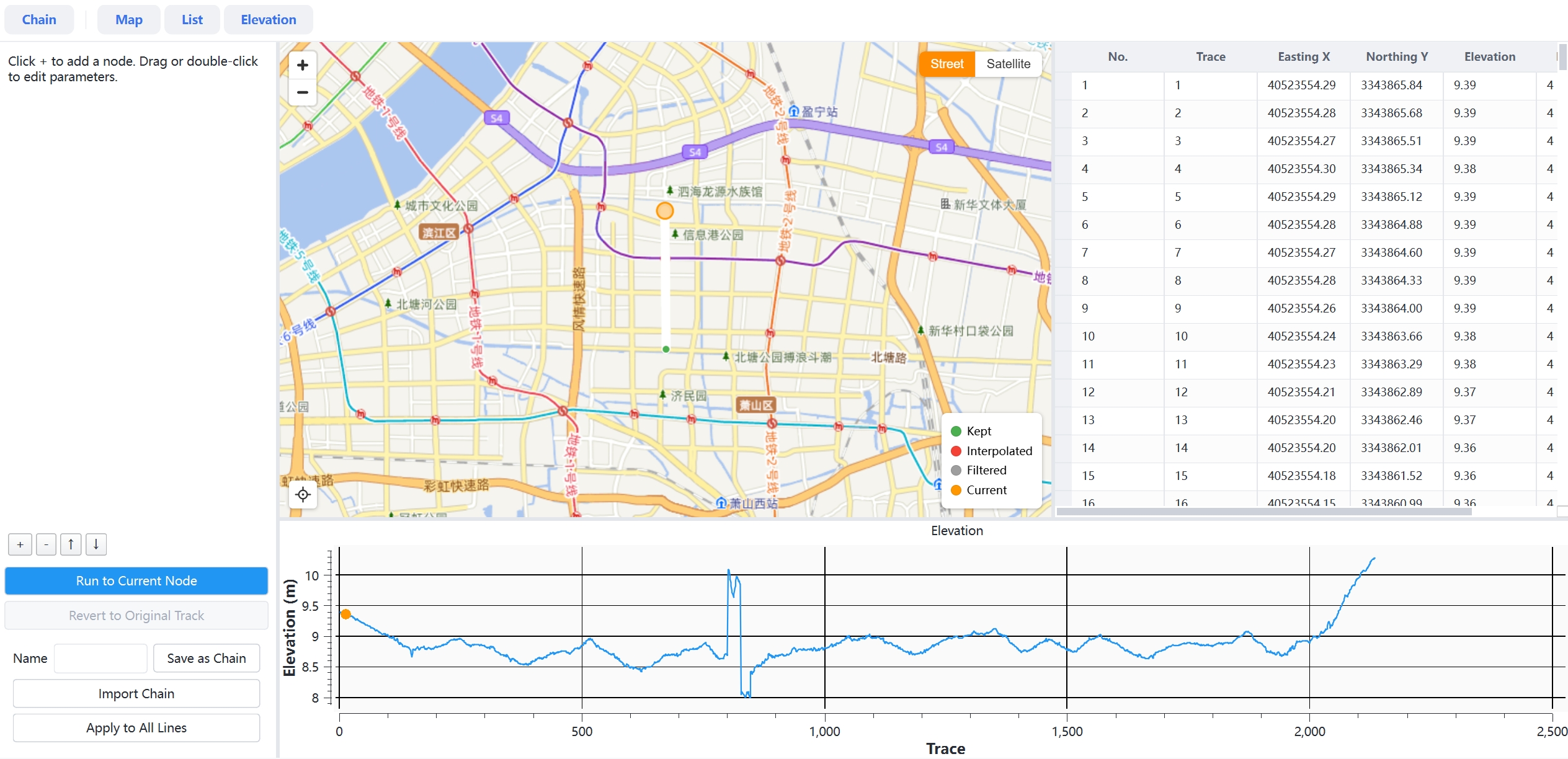 GPS track before/after QC comparison