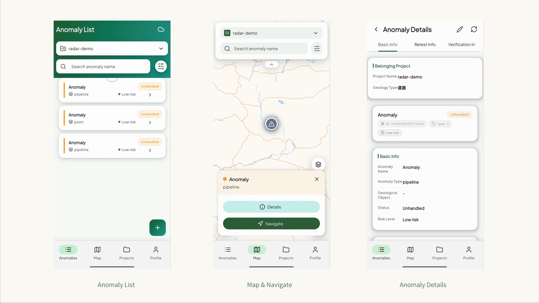 DIGspot field app: anomaly details, map positioning and field records