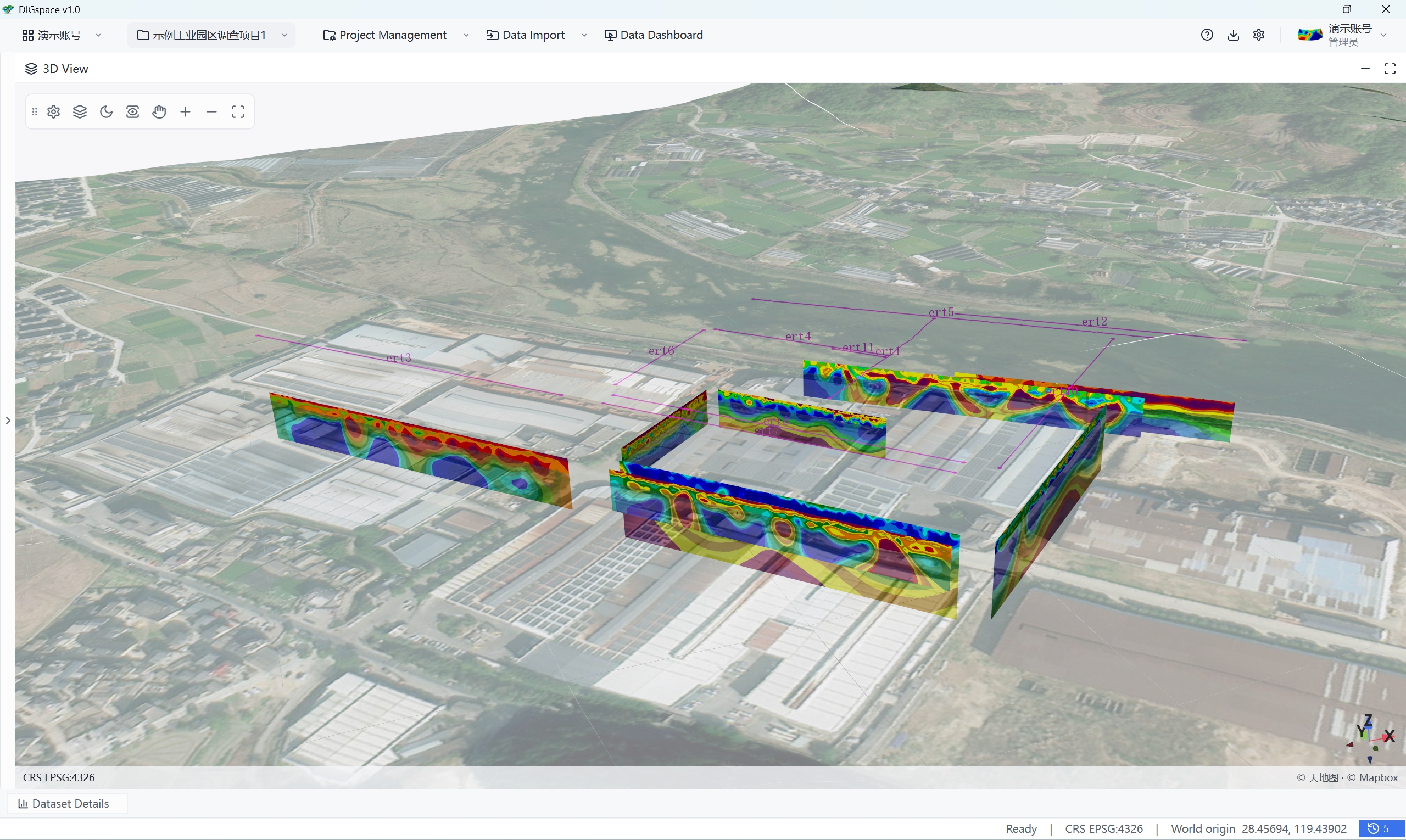 Survey-line plan-view footprints